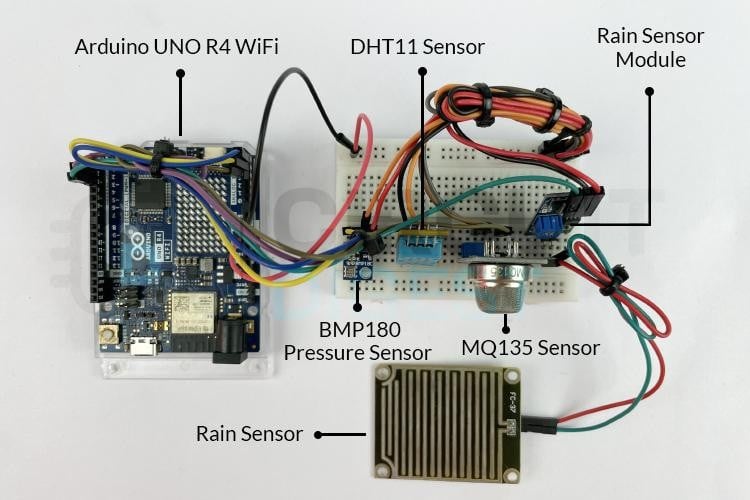 Hardware setup of Weather Monitoring System using Arduino