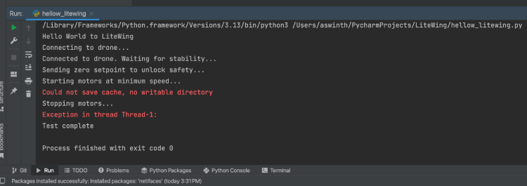 Testing Hello LiteWing Python code