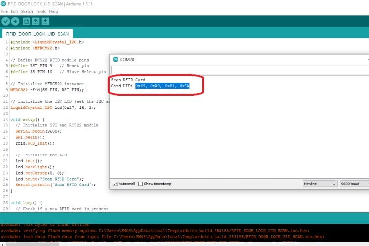Interface of the RFID Card UID details