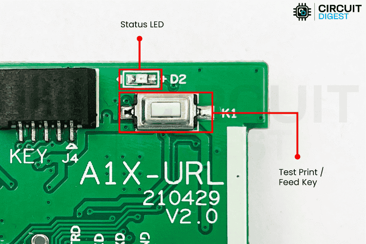 LED and KEY close up of Thermal Printer PCB