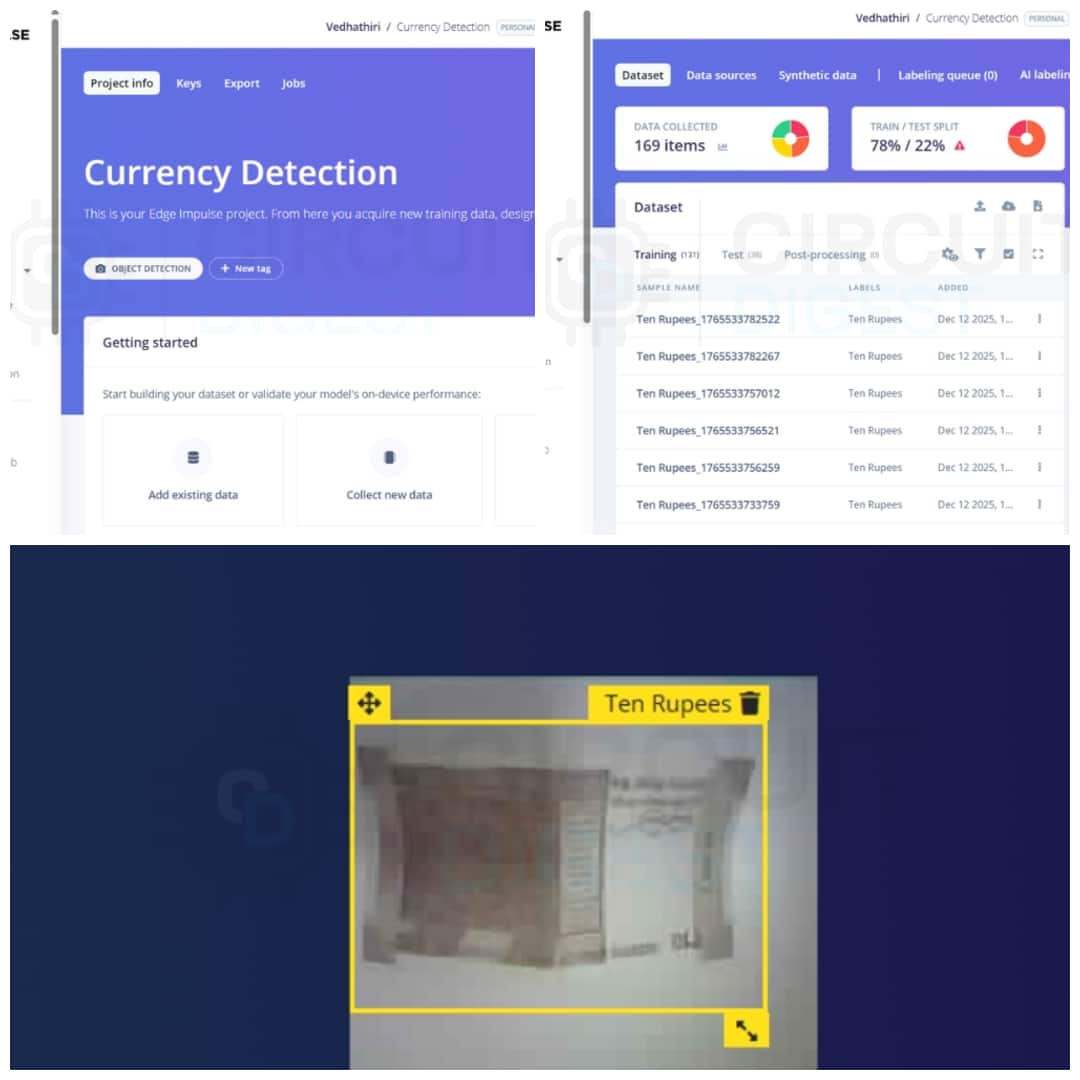 Edge Impulse project creation interface for ESP32-CAM currency recognition model training