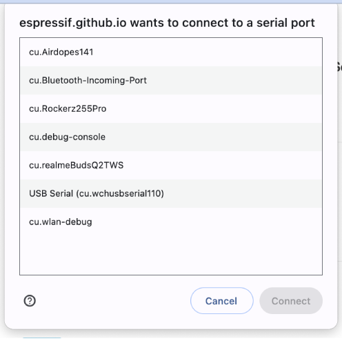 USB Port selection on ESP Tool