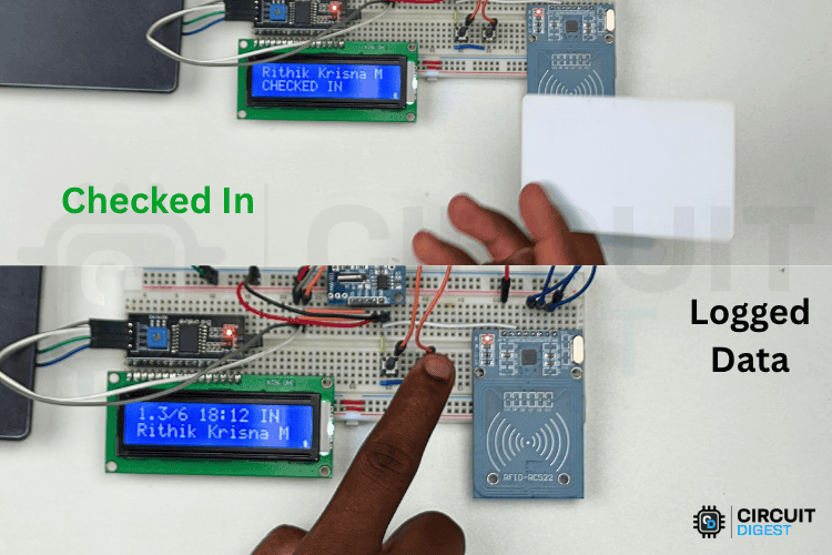 Employee check-in confirmation on RFID attendance system LCD display