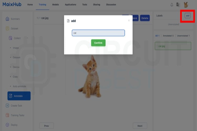 MaixHub Adding Labels Interface