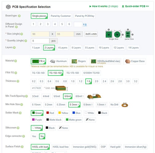 PCBWay PCB Board Specification