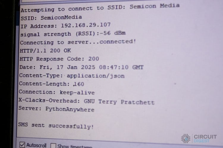 Preview of SMS Alert on Monitor