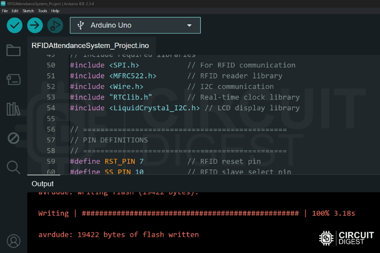 Uploading main attendance tracking code from Arduino IDE