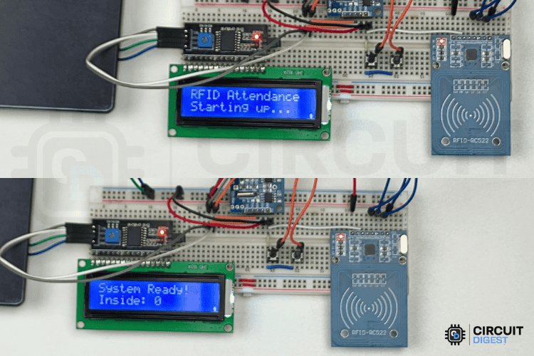 Arduino RFID attendance system startup initialization screen