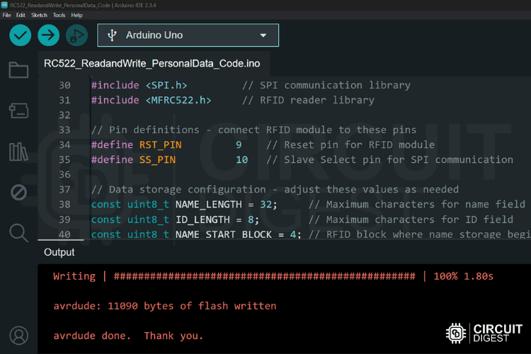 Programming RFID cards with personal data for Arduino attendance system