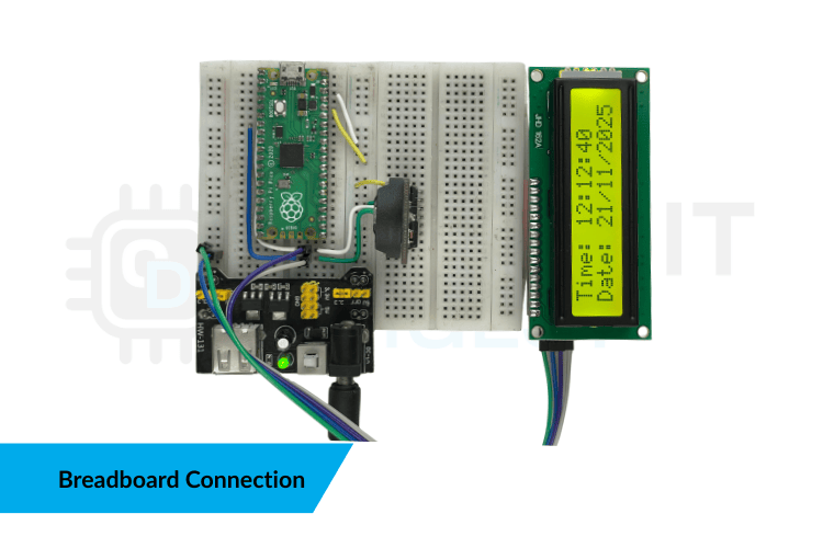 Breadboard Connection - DS3231 RTC with Raspberry Pi Pico Circuit