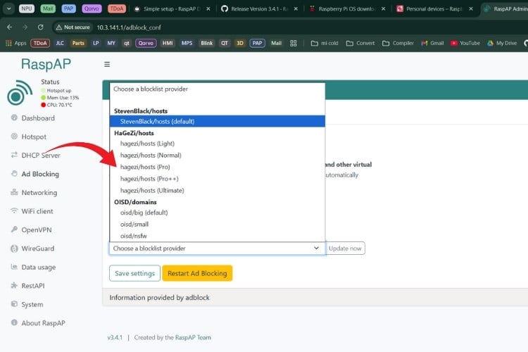 Enabling DNS-based ad blocking in RaspAP for network-wide advertisement filtering