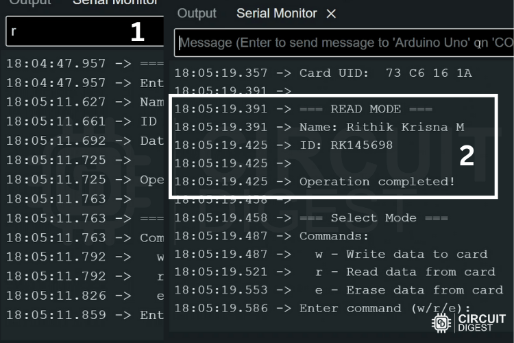 Reading stored employee information from RFID card using Arduino