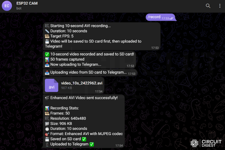 Record Command Output ESP32 Cam