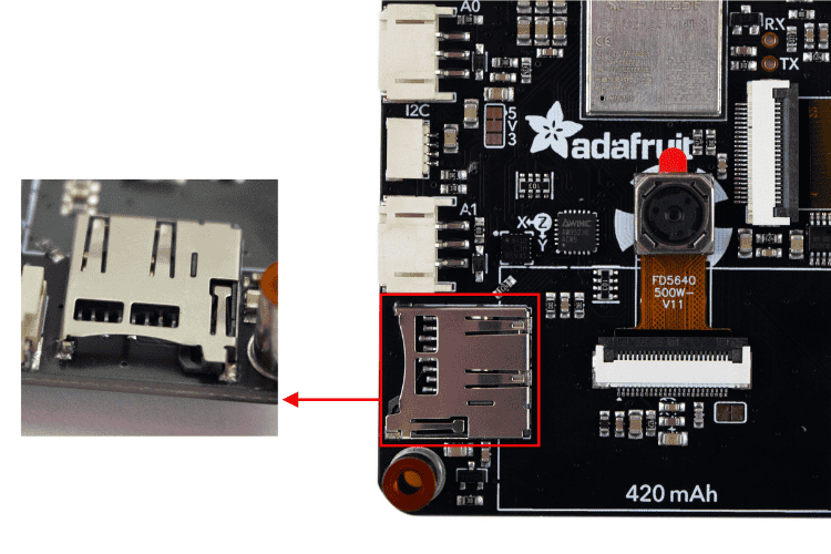 Adafruit MEMENTO microSD card slot for image storage