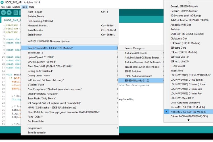 Searching for ESP8266 in Board Manager