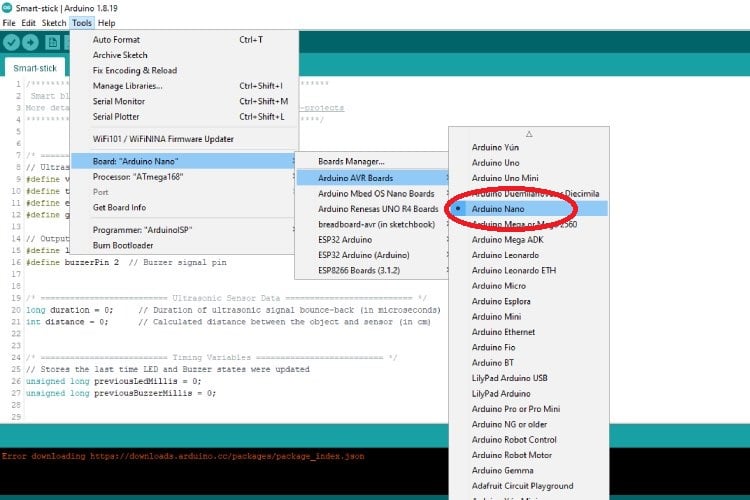 Select Arduino Board
