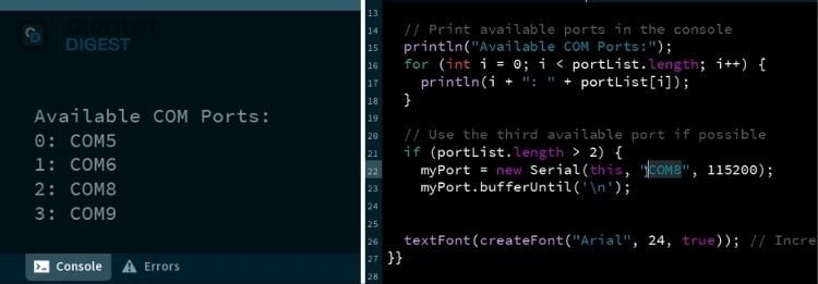 Selecting the COM Port for Communication