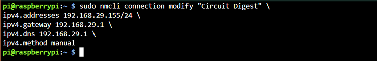 Setting static IP address on Raspberry Pi using nmcli NetworkManager modify command