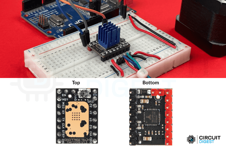 TMC2209 stepper motor driver board front and back view