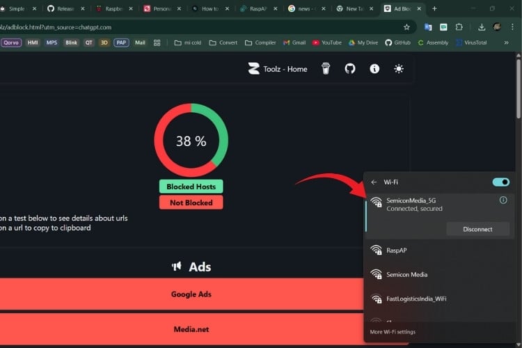 Testing ad blocker effectiveness on Raspberry Pi WiFi router with real-world websites
