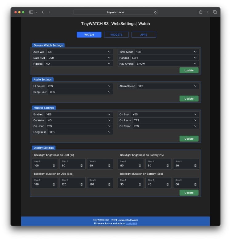 TinyWatch S3 web tool