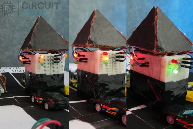 Normal flow operation of smart traffic management system showing sequential green signals for each lane under low traffic conditions