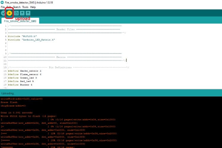 Upload Button to Flash the Code into Arduino IDE