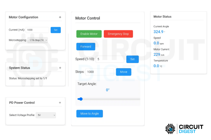 UI of Wireless Stepper Controller