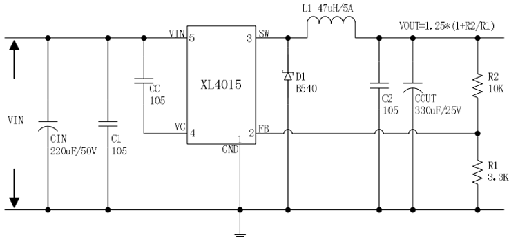 XL4015 Buck Converter Application Circuit from Datasheet