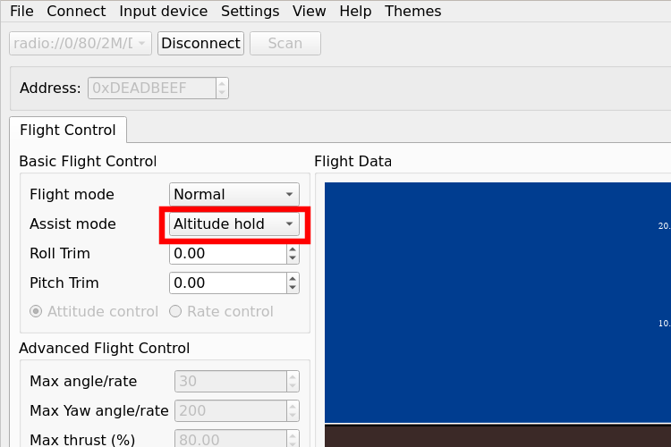 LiteWing mobile app interface showing height hold button for altitude hold mode activation
