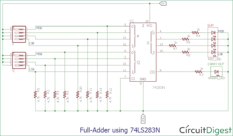 Full Adder using 74LS283N