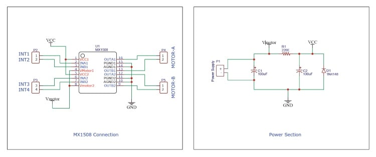 Schematic image of MX1508 Module
