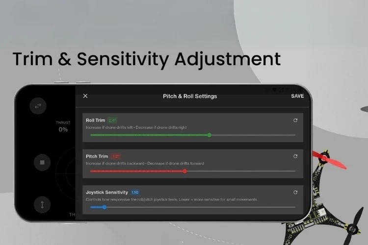 Drone trim and sensitivity settings