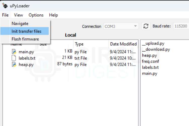 uPyLoader Init Transfer Files Option