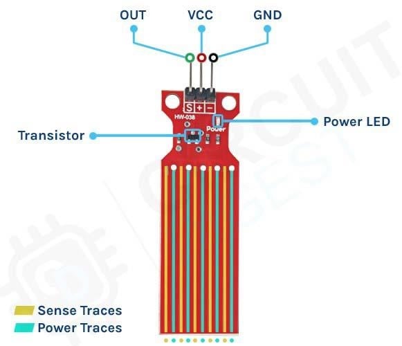 Water Level Sensor with Pinouts and Part Marking
